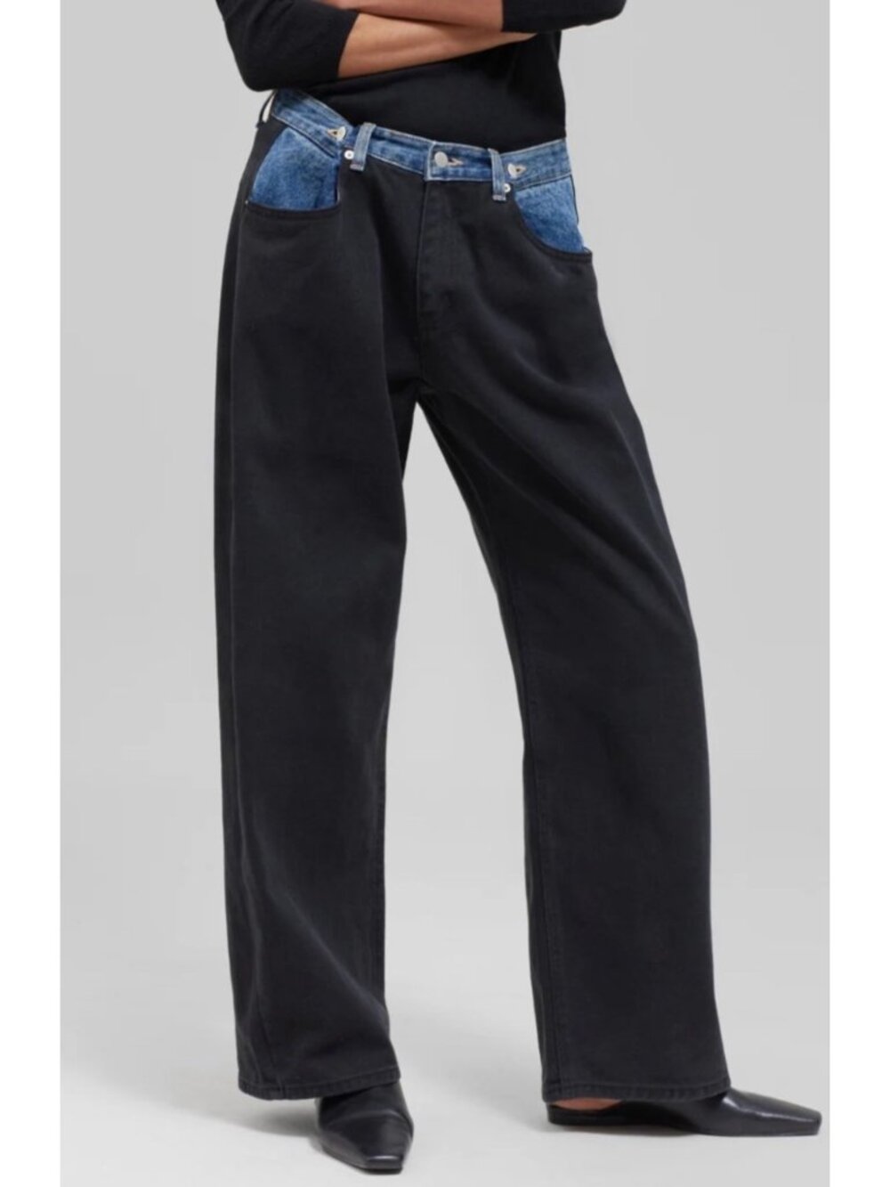 NEW The Frankie Shop Hayla Contrast Wide-Leg Denim Pants High-Rise XL-XXL